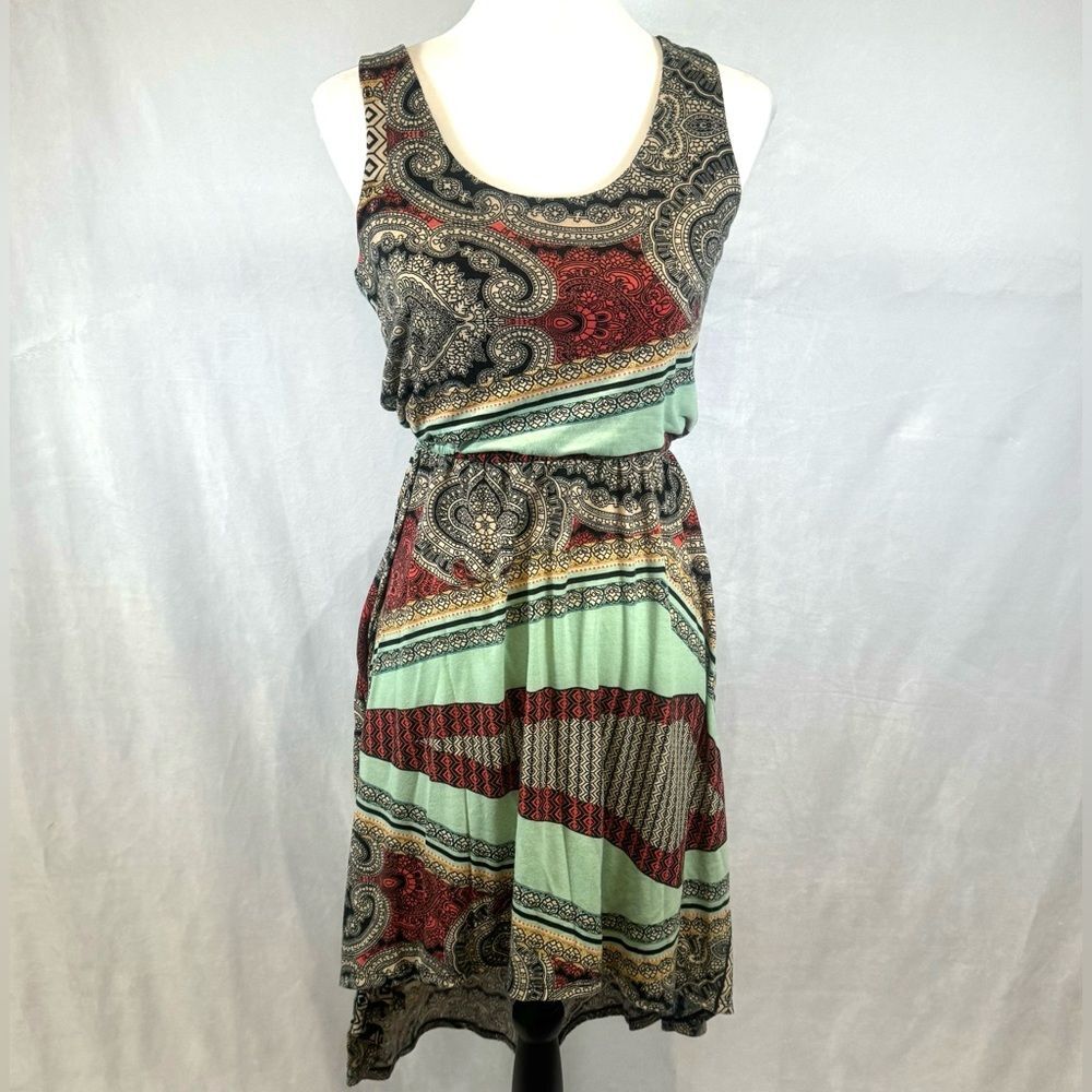 Mint green and red geometric print dress size medium